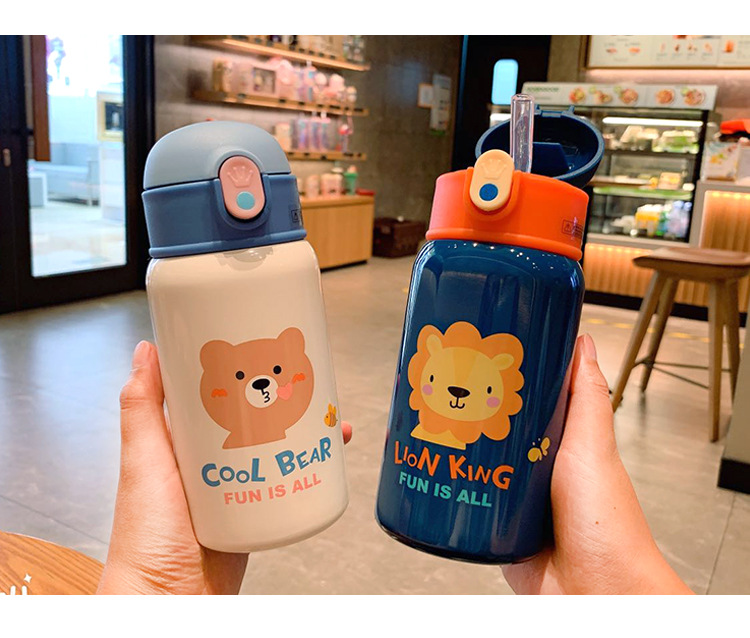 Cute Cartoon Animal Strap Children's Insulated Stainless Steel Bottle Baby Drinking Kettle Mini Single Cover Water Cup