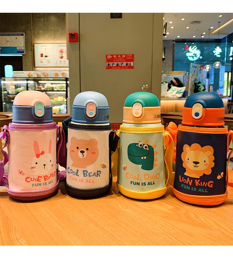 Cute Cartoon Animal Strap Children's Insulated Stainless Steel Bottle Baby Drinking Kettle Mini Single Cover Water Cup