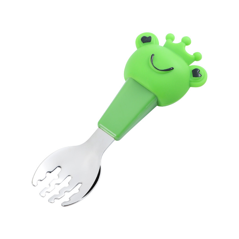 Cartoon Baby Forks And Spoons Set Baby Food Supplement Training Children Tableware Feeding Food Supplement Frog Lion Practice Fork Spoon