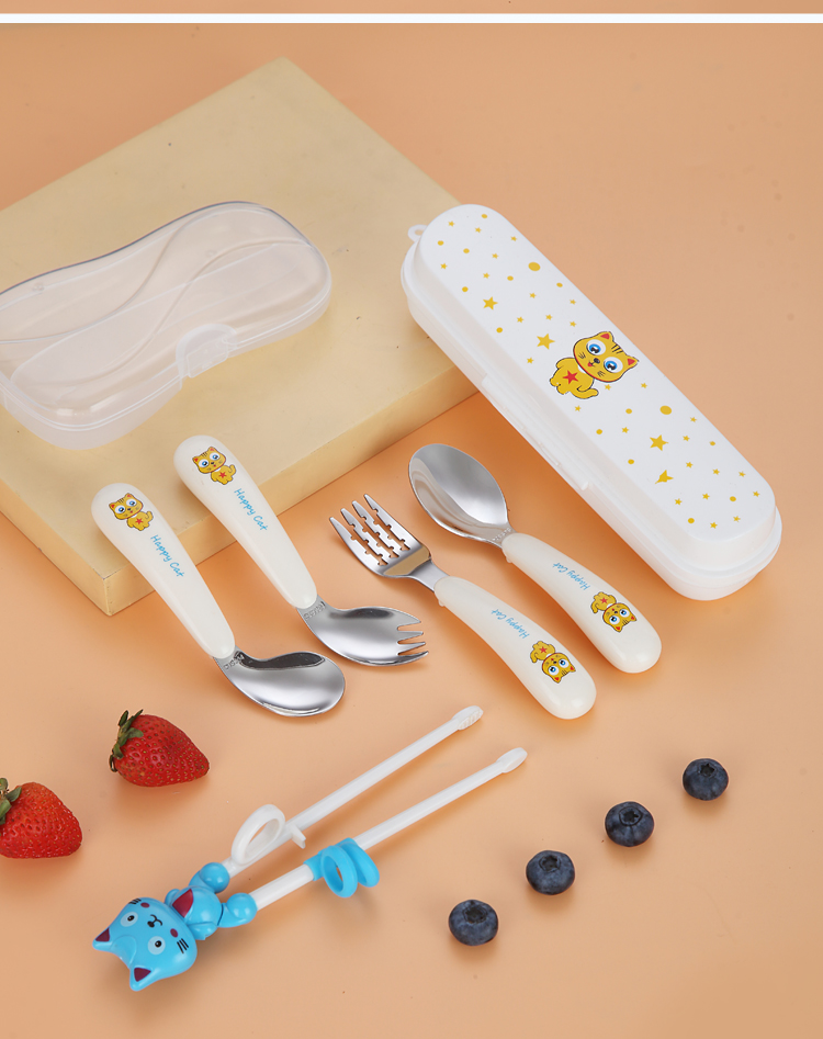 Baby Spoon Eat Learning Training Children 'S Fork Stainless Steel Self-Eating Baby Forks And Spoons Tableware Set Curved Baby Spoon Eat Learning Training Children 'S Fork Stainless Steel Self-Eating Baby Forks And Spoons Tableware Set Curved