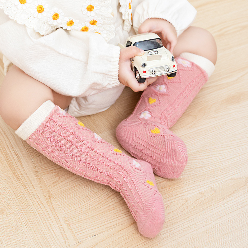21 Autumn and Winter Double Needle Korean Style Dark Stripes Vertical Stripes Knee Socks Infant Kid Baby Long Socks Small Flower Tube Socks