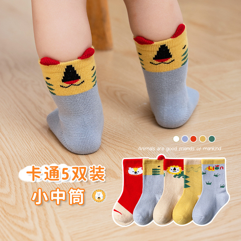 21 Autumn and Winter New Three-Dimensional High-Top Baby&#039;s Socks Cute Cartoon Infant Children&#039;s Socks Five Pairs Small Tube Socks