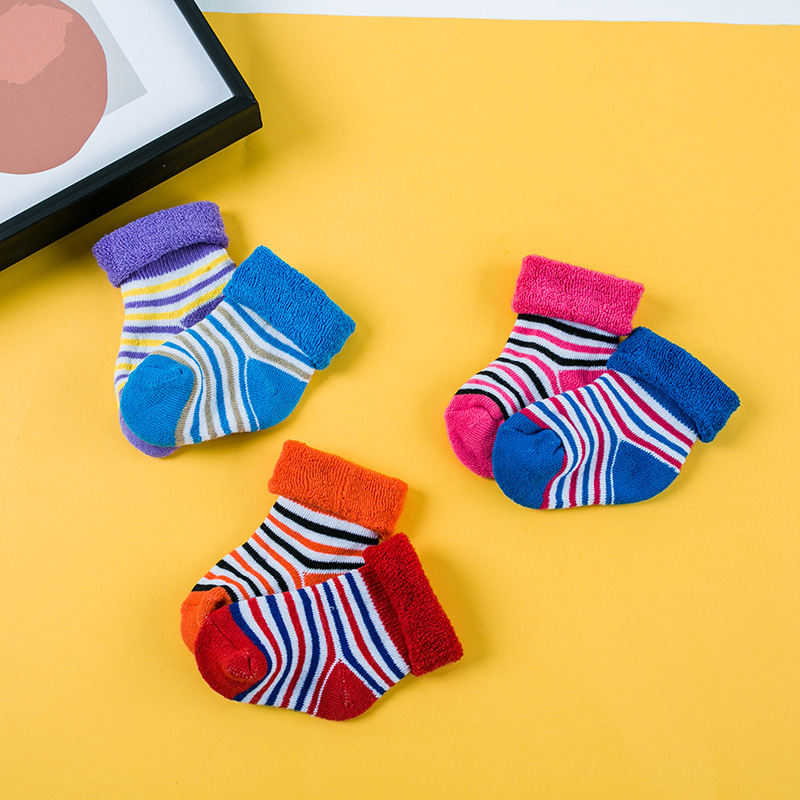 Children&#039;s Striped Terry-Loop Hosiery Baby Terry-Loop Hosiery Infant Boys Girls Extra Thick Thermal Socks 1-3 Years Old