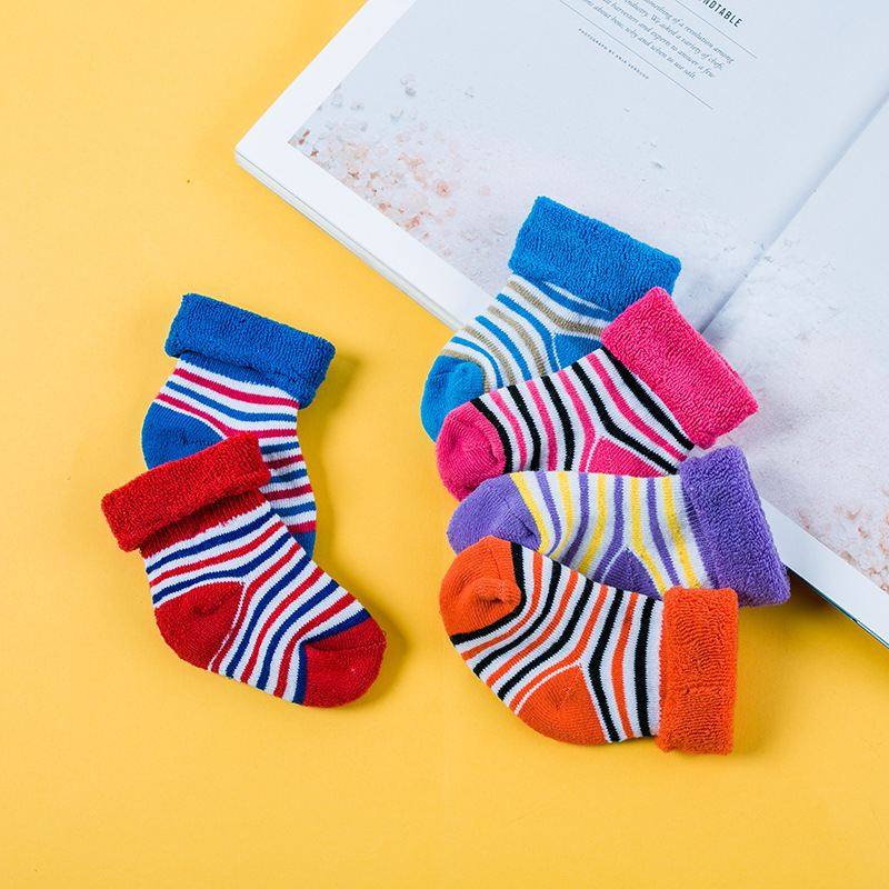 Children&#039;s Striped Terry-Loop Hosiery Baby Terry-Loop Hosiery Infant Boys Girls Extra Thick Thermal Socks 1-3 Years Old