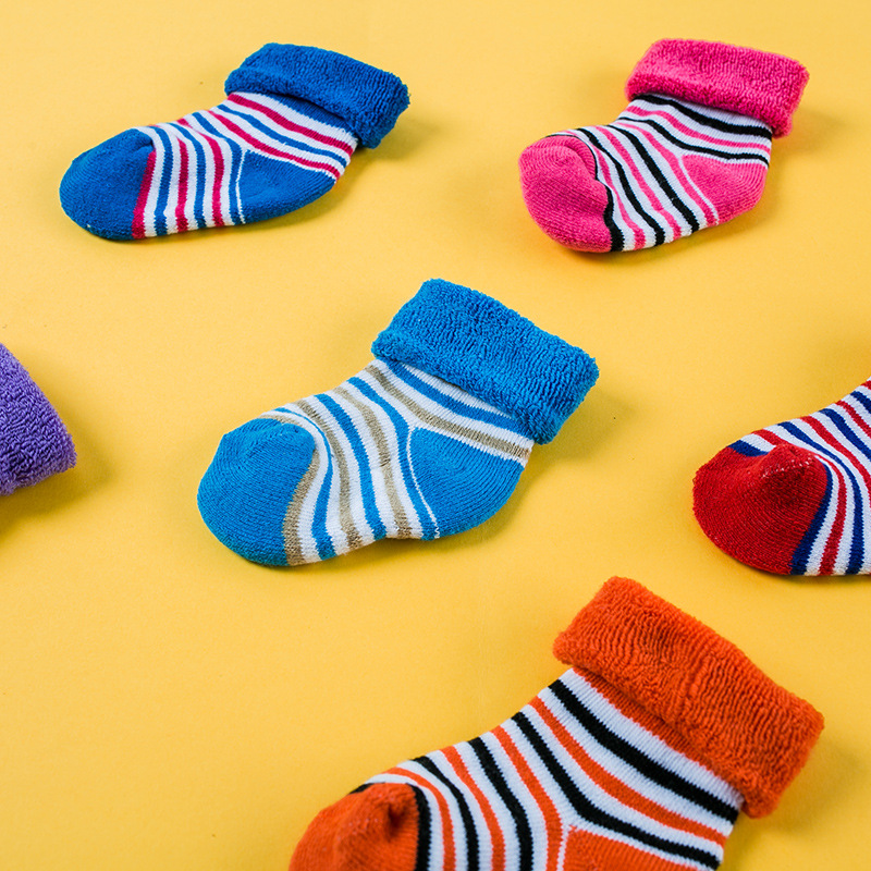 Children&#039;s Striped Terry-Loop Hosiery Baby Terry-Loop Hosiery Infant Boys Girls Extra Thick Thermal Socks 1-3 Years Old