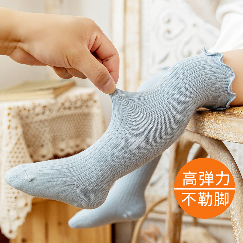 21 Spring and Autumn Loose Mouth Wooden Ear Baby Knee Socks Combed Cotton Boy Girl Infant Stockings Children&#039;s Socks