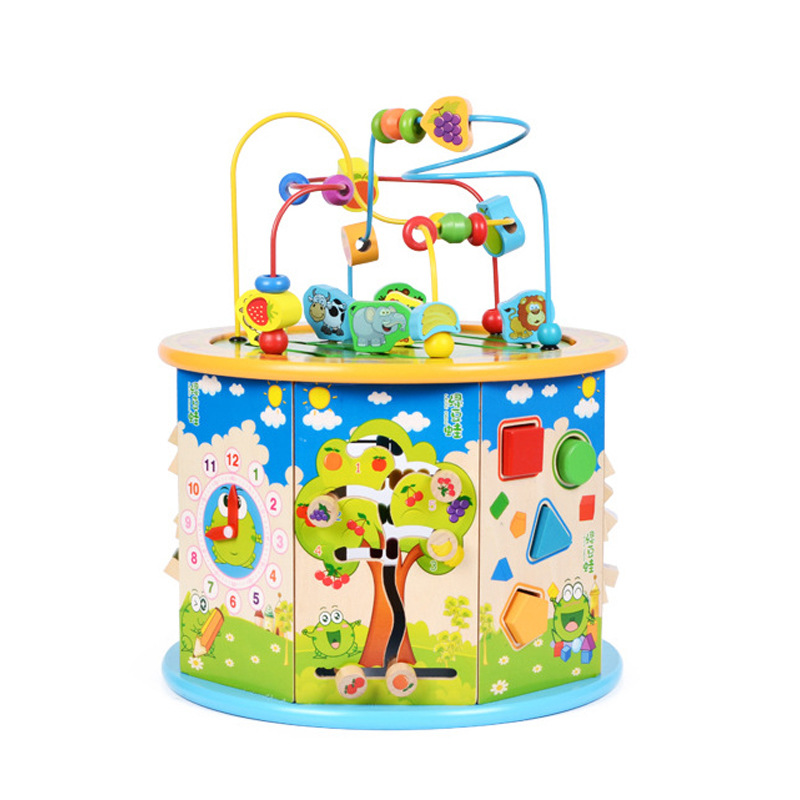 Eight-Sided Wooden Large Beaded Multi-Functional Bead-Stringing Toy Treasure Chest Infant, Baby, Infant Early Childhood Educational Toys Wholesale