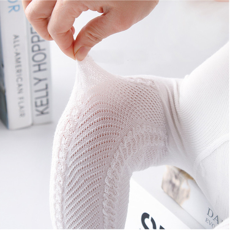 2021 Summer Mesh Thin Cotton Girls White Baby and Infant Socks Anti-Mosquito Breathable Children&#039;s Knitted Pantyhose