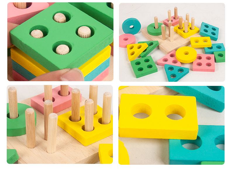 One Piece Dropshipping Early Education Infant Children 'S Toys Beaded Beads Sets Of Column Building Blocks Percussion Piano Rainbow Tower Toy Worm Package