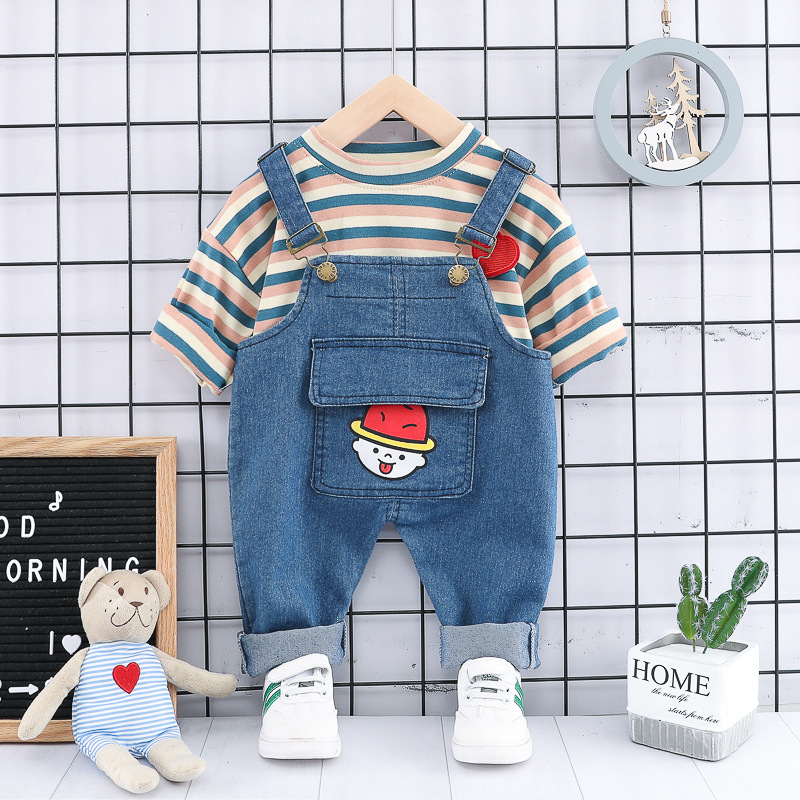 Autumn and Winter New Male Baby Clothes Love Romper Suspender Pants Two-Piece Cute Children&#039;s Clothing Baby Denim Suit