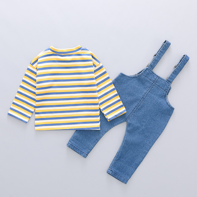 Autumn and Winter New Male Baby Clothes Love Romper Suspender Pants Two-Piece Cute Children's Clothing Baby Denim Suit Autumn and Winter New Male Baby Clothes Love Romper Suspender Pants Two-Piece Cute Children's Clothing Baby Denim Suit