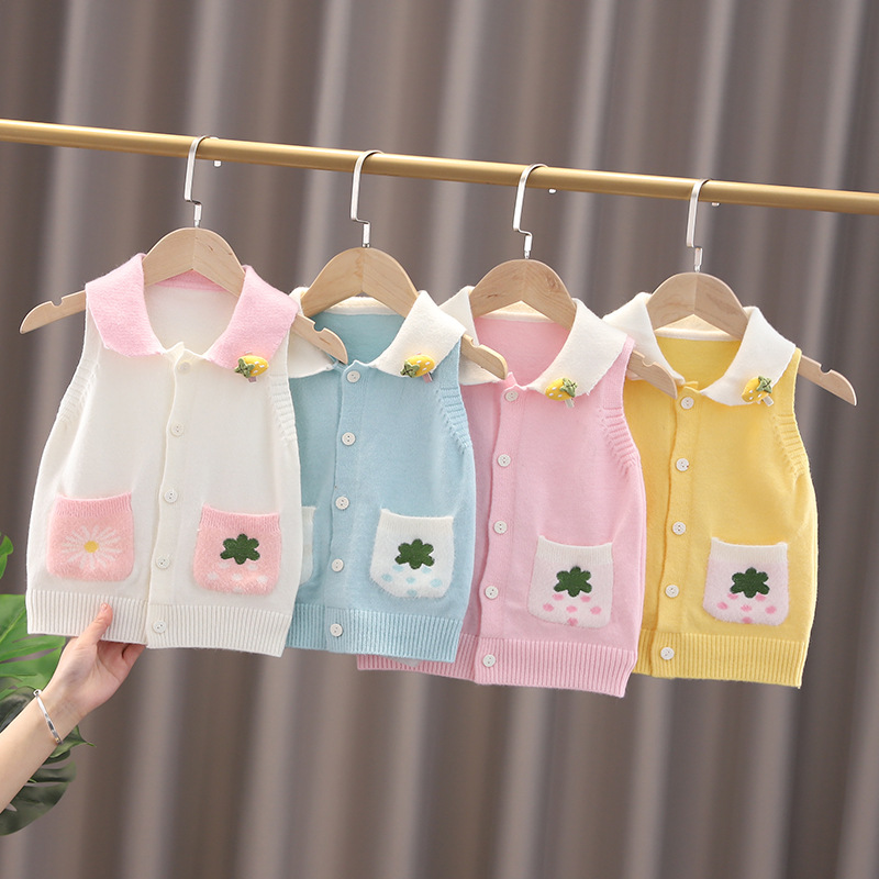 Girls&#039; Spring Clothes Children&#039;s Vest Autumn Baby Clothes Baby Sweater Vest Spring and Autumn Outer Wear Knitted Kids&#039; Tops