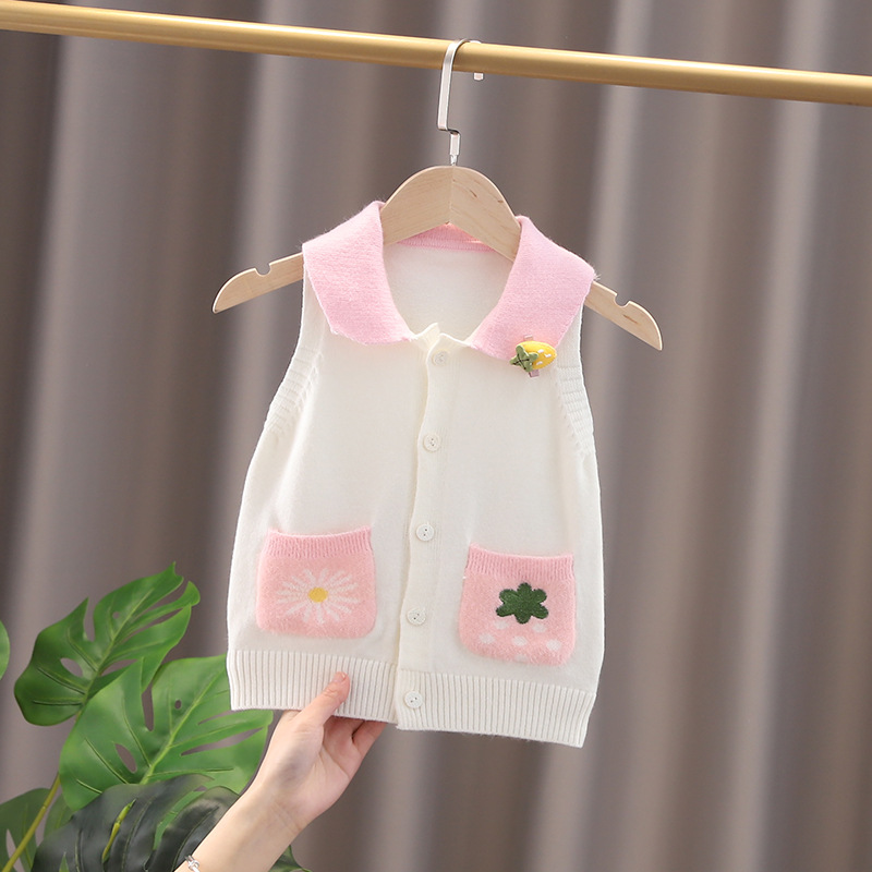 Girls' Spring Clothes Children's Vest Autumn Baby Clothes Baby Sweater Vest Spring and Autumn Outer Wear Knitted Kids' Tops