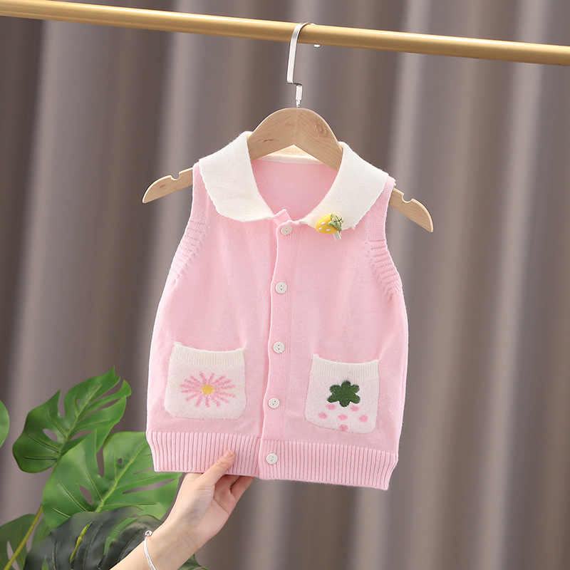 Girls&#039; Spring Clothes Children&#039;s Vest Autumn Baby Clothes Baby Sweater Vest Spring and Autumn Outer Wear Knitted Kids&#039; Tops