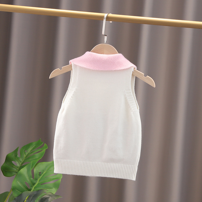 Girls' Spring Clothes Children's Vest Autumn Baby Clothes Baby Sweater Vest Spring and Autumn Outer Wear Knitted Kids' Tops