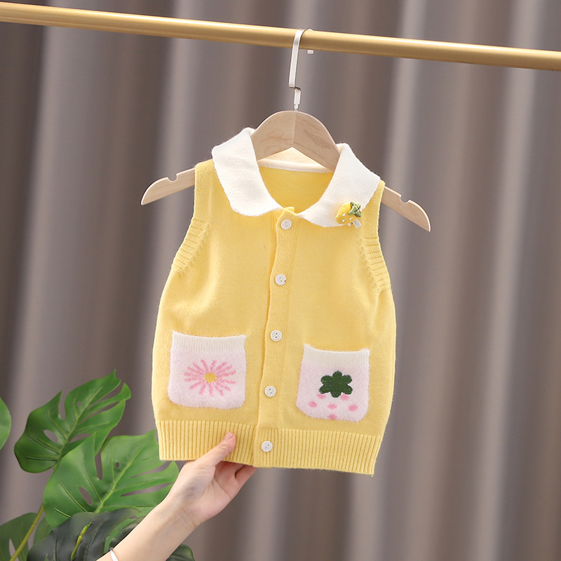 Girls' Spring Clothes Children's Vest Autumn Baby Clothes Baby Sweater Vest Spring and Autumn Outer Wear Knitted Kids' Tops
