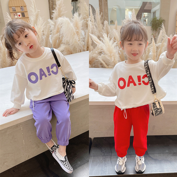 Girls&#039; Autumn Set 2021 New Korean Style Trendy Spring and Autumn Children&#039;s Online Red Two-Piece Set Baby Clothes Fashion