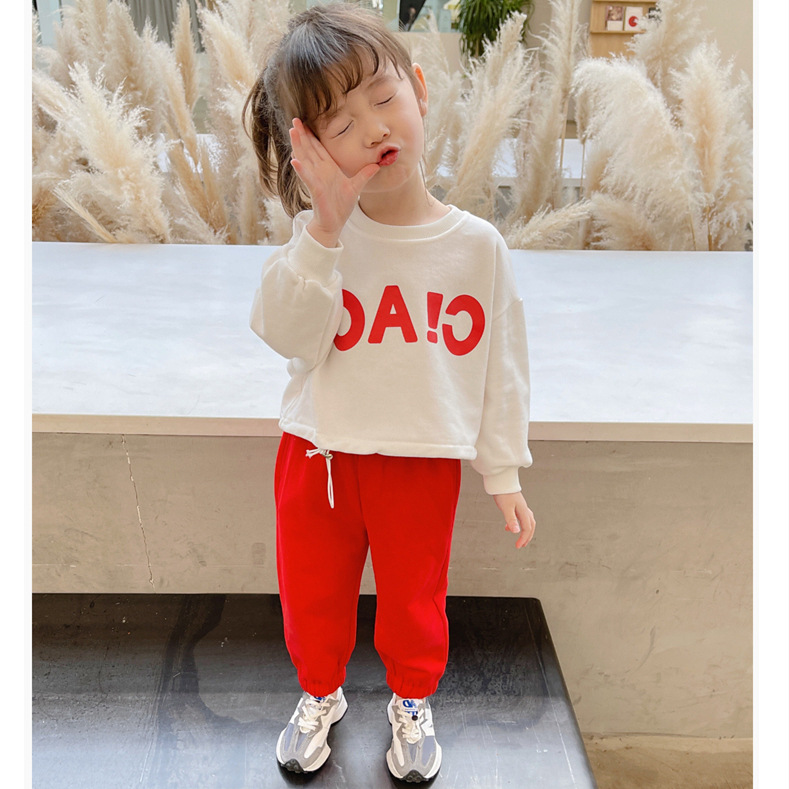 Girls&#039; Autumn Set 2021 New Korean Style Trendy Spring and Autumn Children&#039;s Online Red Two-Piece Set Baby Clothes Fashion