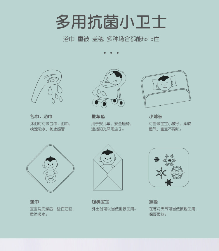 Pure Cotton Gauze Bath Towel Printed High Density Six-Layer Cartoon Wide Edge Children's Quilts Baby Baby's Blanket Cover Blanket Children Towel Quilt