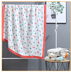 Pure Cotton Gauze Bath Towel Printed High Density Six-Layer Cartoon Wide Edge Children's Quilts Baby Baby's Blanket Cover Blanket Children Towel Quilt