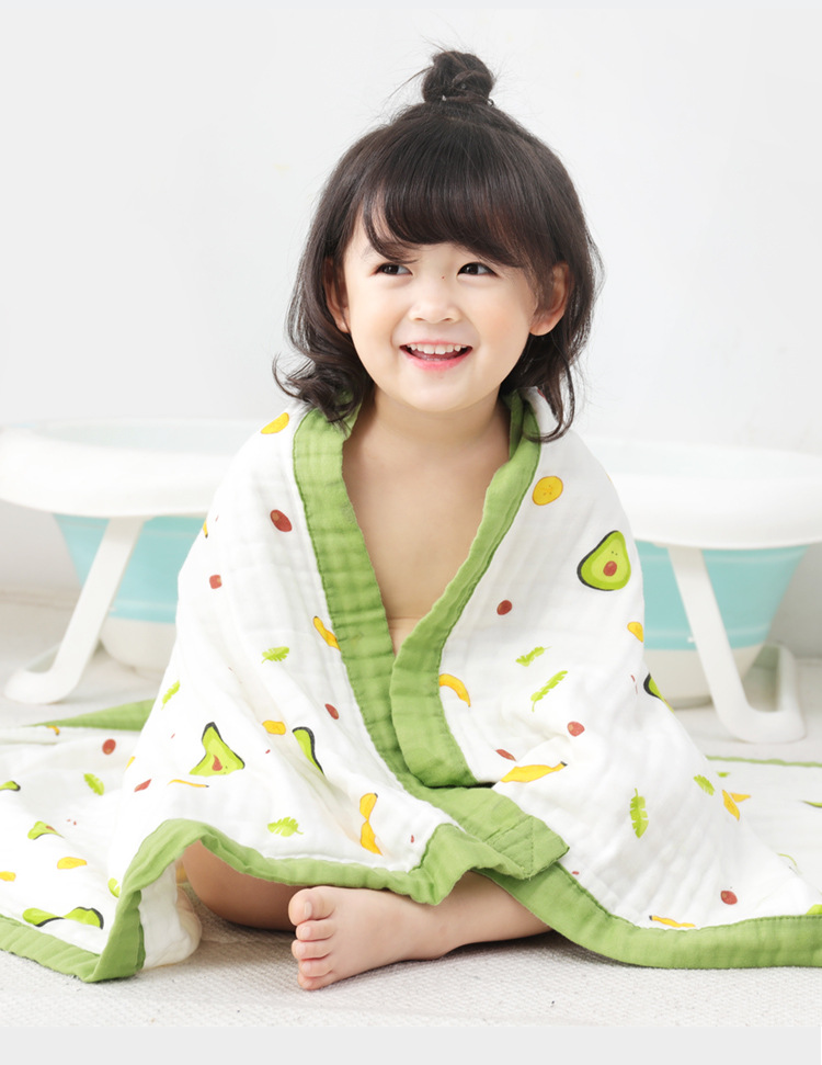Pure Cotton Gauze Bath Towel Printed High Density Six-Layer Cartoon Wide Edge Children's Quilts Baby Baby's Blanket Cover Blanket Children Towel Quilt