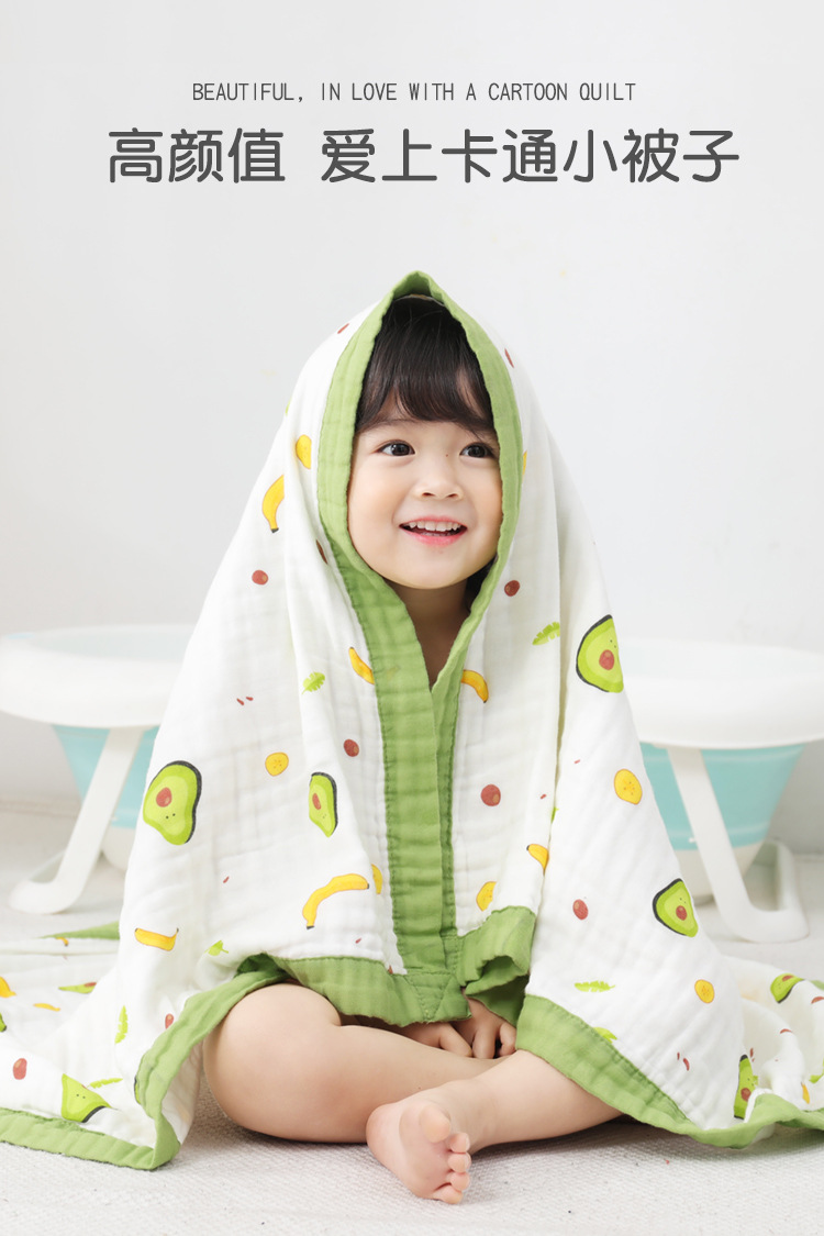 Pure Cotton Gauze Bath Towel Printed High Density Six-Layer Cartoon Wide Edge Children's Quilts Baby Baby's Blanket Cover Blanket Children Towel Quilt