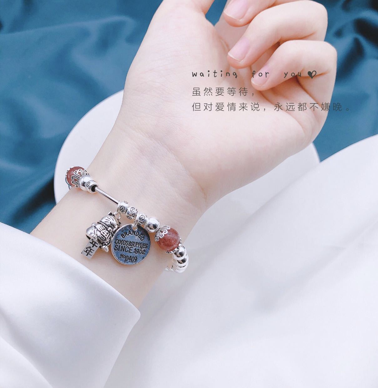 S925 Women's Sterling Silver Strawberry Quartz Lucky Cat Bracelet Imported Elastic Rope Fat and Thin Can Be Worn Ins Special-Interest Design S925 Women's Sterling Silver Strawberry Quartz Lucky Cat Bracelet Imported Elastic Rope Fat and Thin Can Be Worn Ins Special-Interest Design