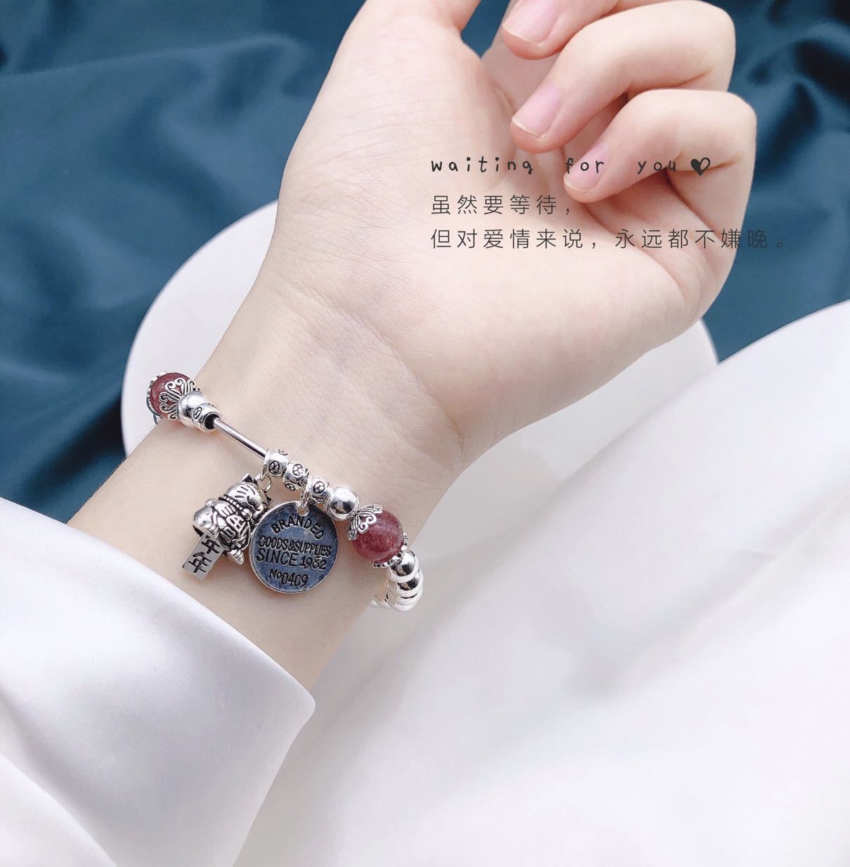 S925 Women's Sterling Silver Strawberry Quartz Lucky Cat Bracelet Imported Elastic Rope Fat and Thin Can Be Worn Ins Special-Interest Design S925 Women's Sterling Silver Strawberry Quartz Lucky Cat Bracelet Imported Elastic Rope Fat and Thin Can Be Worn Ins Special-Interest Design