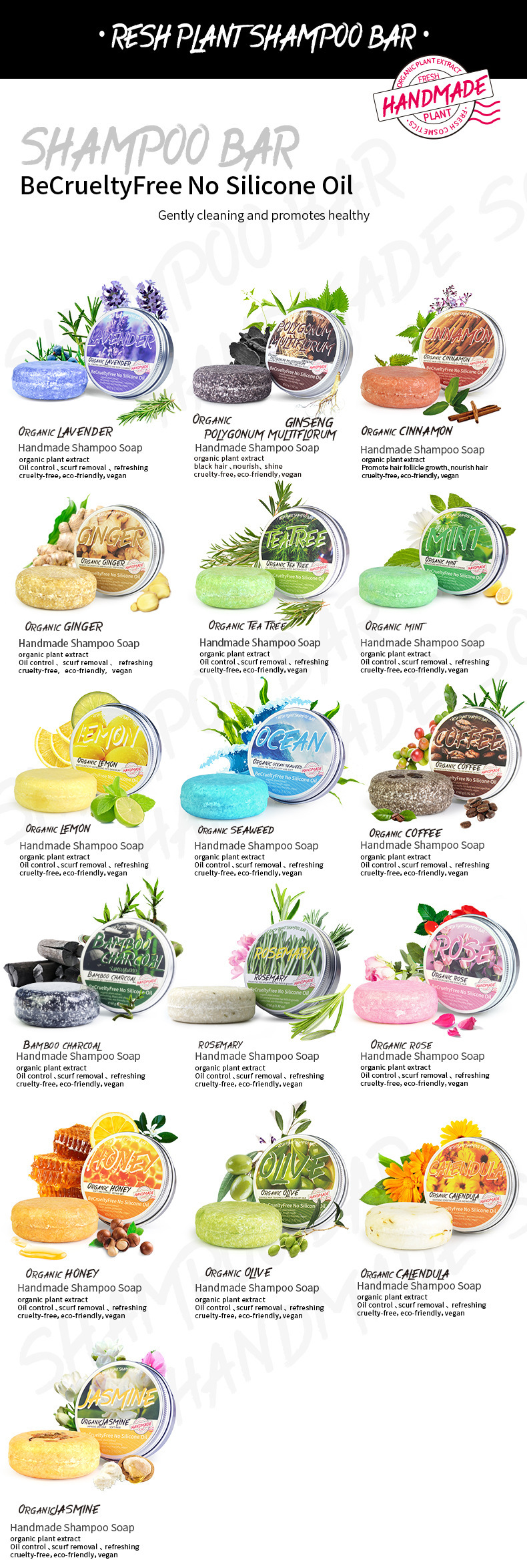 Foreign Trade Cross-Border Neutral Packaging Shampoo Soap Polygonum Multiflorum Ginseng Ginger Peppermint Soap Nourishing Soap Essential Oil Soap Soap