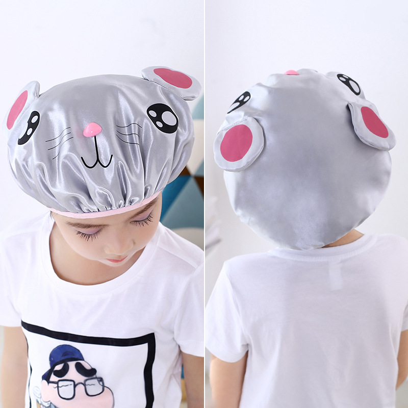 Cartoon Shower Cap Double-Layer Creative Waterproof Satin Cute Shampoo Cap Children&#039;s Shower Cap Headgear Eva Shower Cap