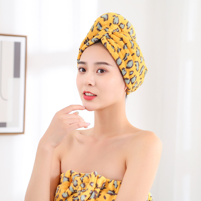 Wholesale Winter Ins New Leopard Print Hair-Drying Cap Absorbent Shampoo Towel Hair Drying Towel Girl Coral Fleece Shower Cap