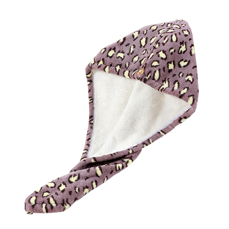 Wholesale Winter Ins New Leopard Print Hair-Drying Cap Absorbent Shampoo Towel Hair Drying Towel Girl Coral Fleece Shower Cap