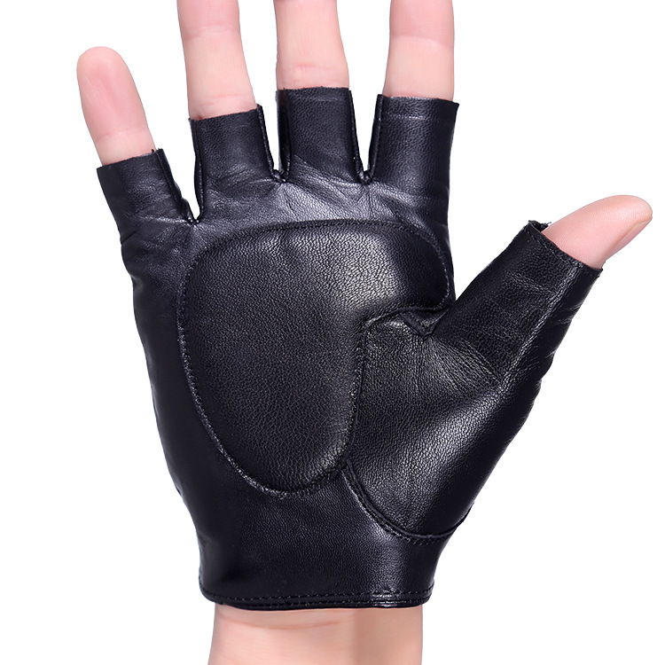 Leather Half Finger Gloves Men&#039;s Imported Sheepskin Open Finger Outdoor Riding Motorcycle Tactical Performance Dancing Gloves Wholesale