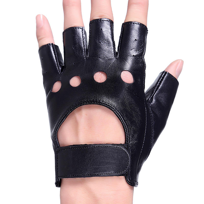 Leather Half Finger Gloves Men&#039;s Imported Sheepskin Open Finger Outdoor Riding Motorcycle Tactical Performance Dancing Gloves Wholesale