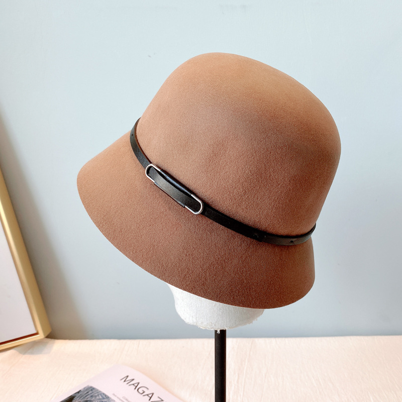 Autumn and Winter Australian Imported Wool Woolen Hat Women's Japanese Belt Hat All-Matching Solid Color Fisherman Hat Factory Wholesale Autumn and Winter Australian Imported Wool Woolen Hat Women's Japanese Belt Hat All-Matching Solid Color Fisherman Hat Factory Wholesale