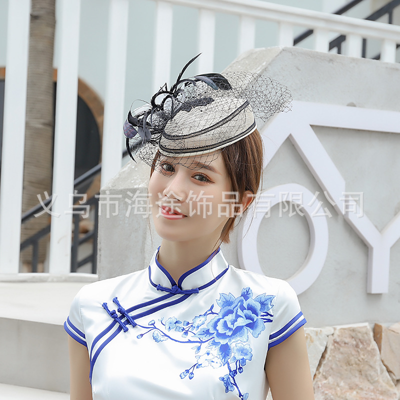 Imported Cambric Feather Mesh Bowler Hat Foreign Trade Amazon Horse Racing Festival Banquet Dance Festival Paty Top Hat Wholesale