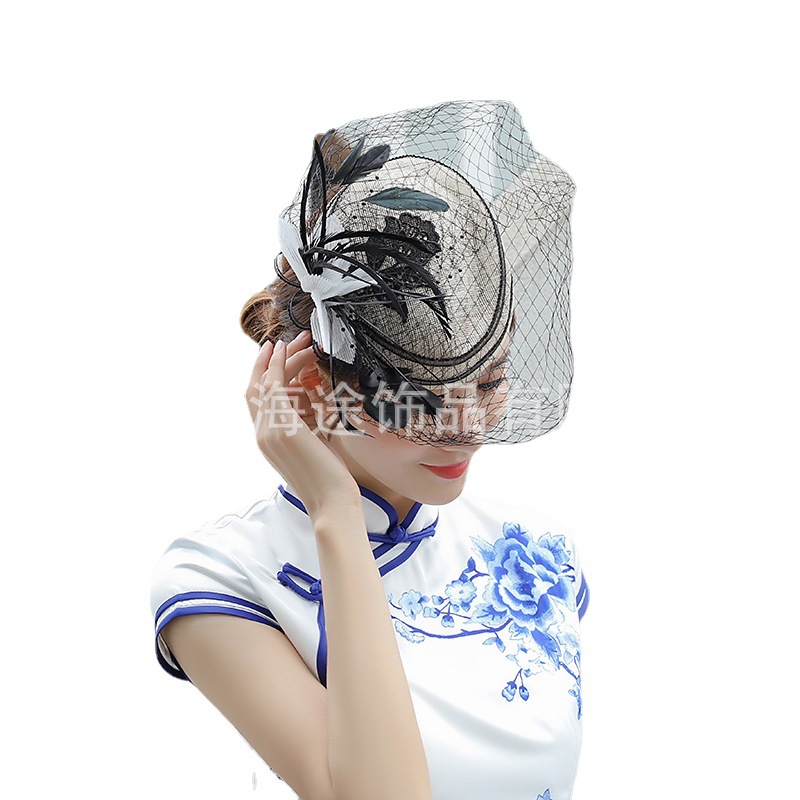 Imported Cambric Feather Mesh Bowler Hat Foreign Trade Amazon Horse Racing Festival Banquet Dance Festival Paty Top Hat Wholesale