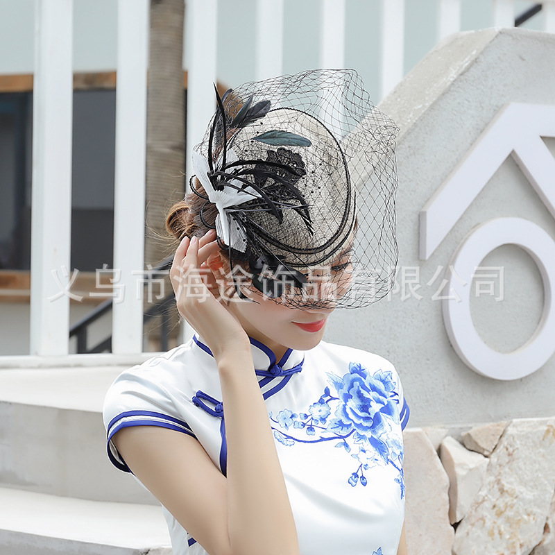 Imported Cambric Feather Mesh Bowler Hat Foreign Trade Amazon Horse Racing Festival Banquet Dance Festival Paty Top Hat Wholesale