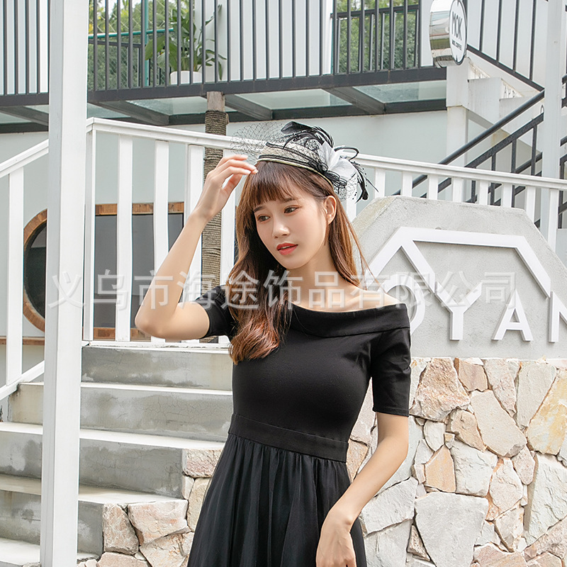 Imported Cambric Feather Mesh Bowler Hat Foreign Trade Amazon Horse Racing Festival Banquet Dance Festival Paty Top Hat Wholesale