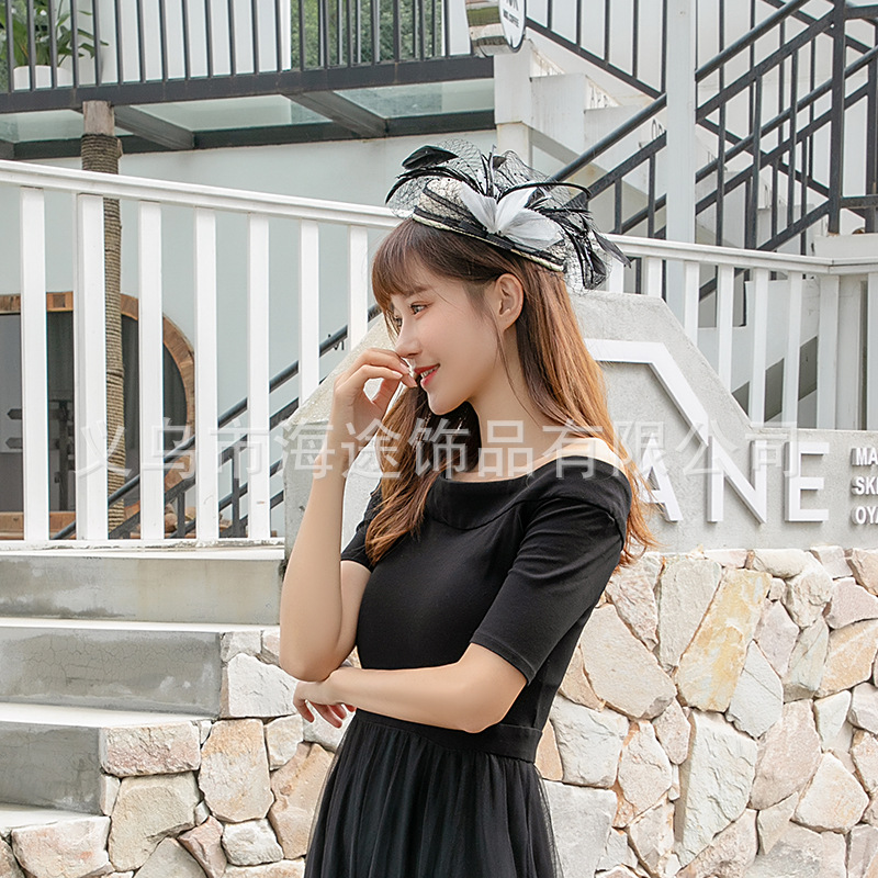 Imported Cambric Feather Mesh Bowler Hat Foreign Trade Amazon Horse Racing Festival Banquet Dance Festival Paty Top Hat Wholesale