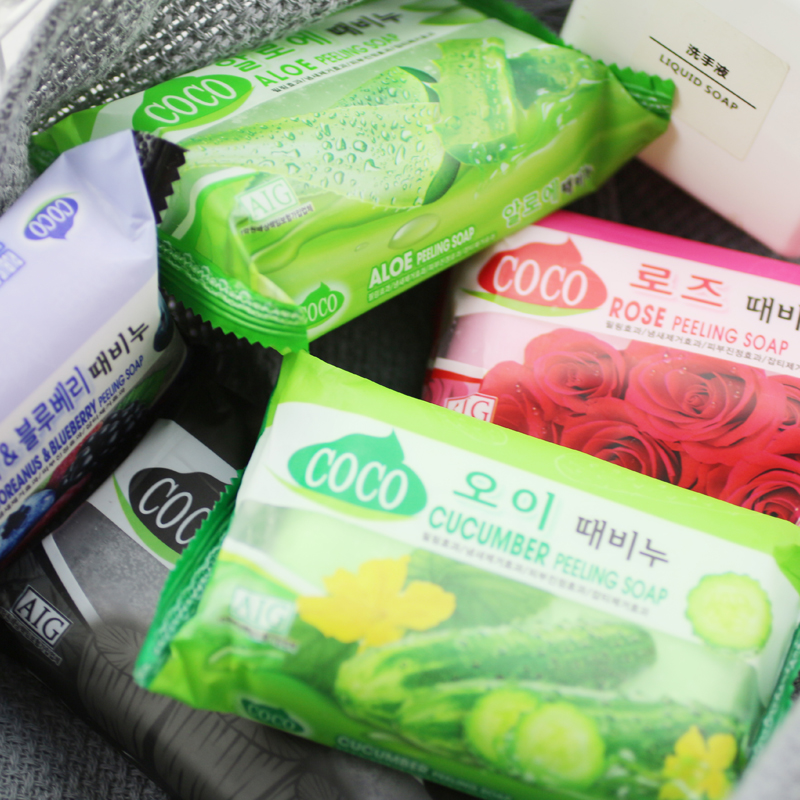 Korean Imported Coco Authentic Cleaning Soap Essential Oil Mud Rubbing Soap Fruit Flavor Charcoal Aloe Cucumber Soap Fruit Soap