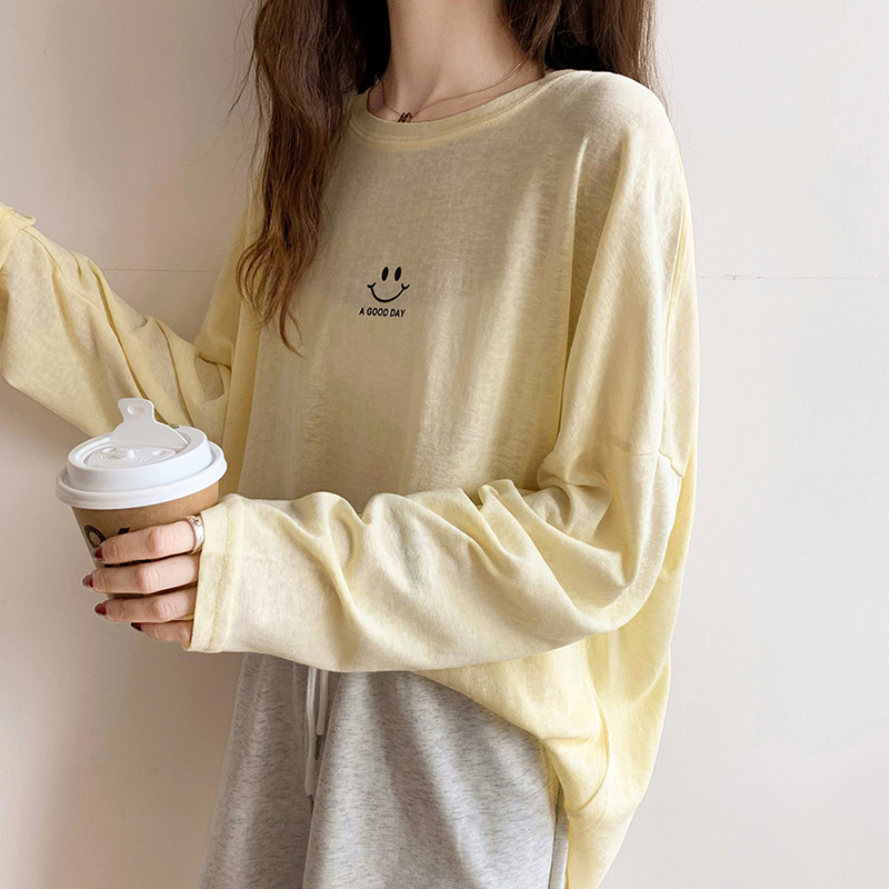 Sun Protection Clothing for Women 2021 New Ice Silk Summer Mask T-shirt for Women Long Sleeve Thin Korean Loose Korean Top Fashion