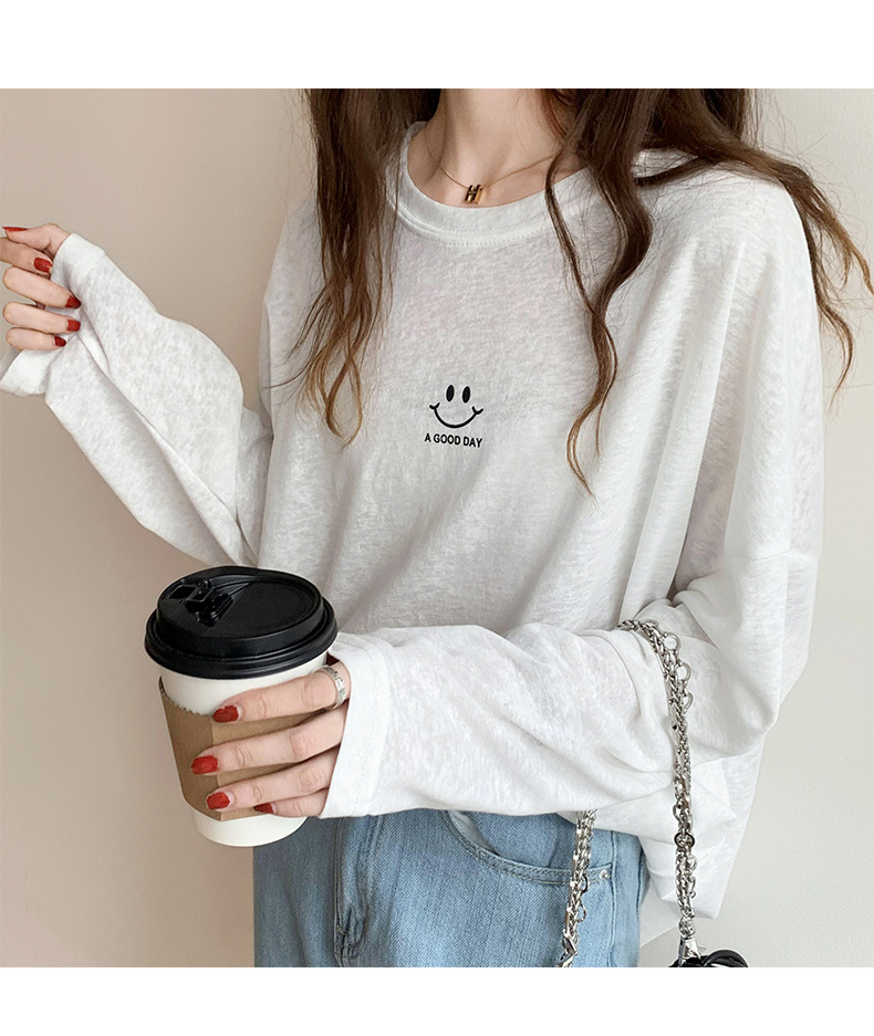 Sun Protection Clothing for Women 2021 New Ice Silk Summer Mask T-shirt for Women Long Sleeve Thin Korean Loose Korean Top Fashion