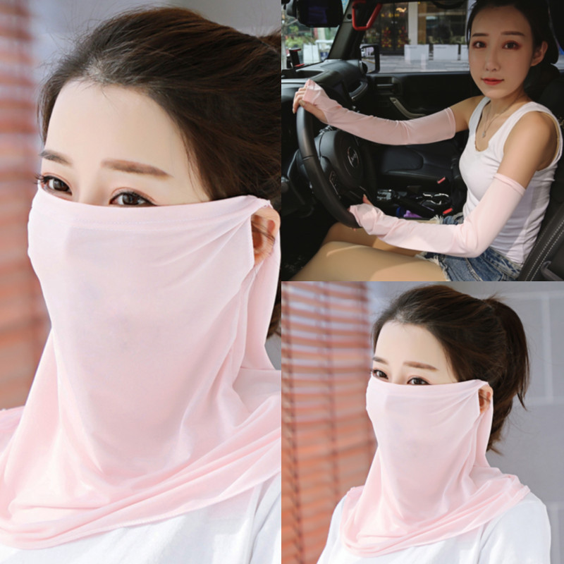 Spring and Summer Sun Protection Mask Female Neck Protection Sun Protection Large Scarf Ice Silk Mask Fashion Tulle Sun and Dust Proof Riding Ear Hanging