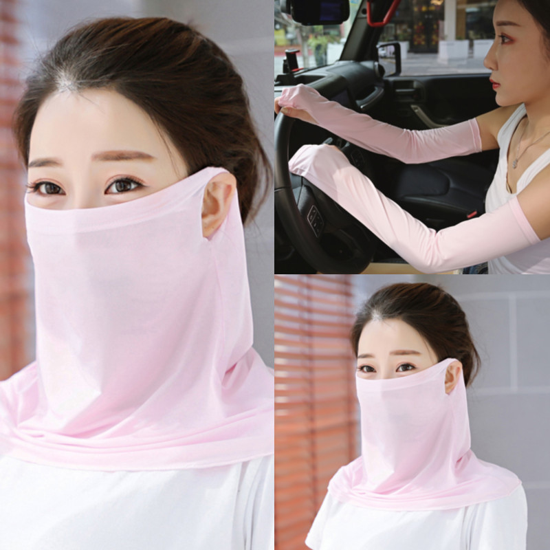 Spring and Summer Sun Protection Mask Female Neck Protection Sun Protection Large Scarf Ice Silk Mask Fashion Tulle Sun and Dust Proof Riding Ear Hanging