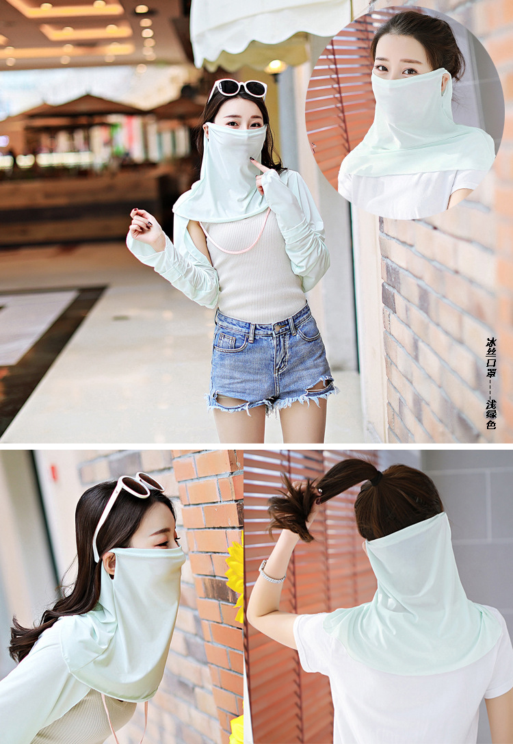 Spring and Summer Sun Protection Mask Female Neck Protection Sun Protection Large Scarf Ice Silk Mask Fashion Tulle Sun and Dust Proof Riding Ear Hanging