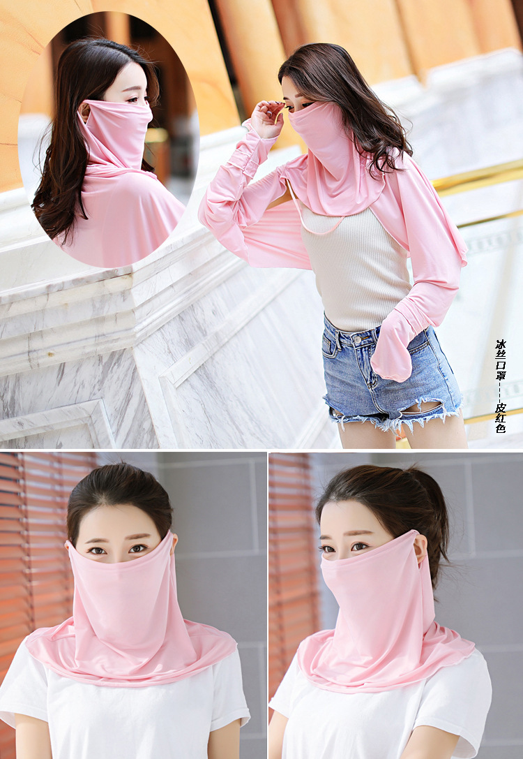 Spring and Summer Sun Protection Mask Female Neck Protection Sun Protection Large Scarf Ice Silk Mask Fashion Tulle Sun and Dust Proof Riding Ear Hanging