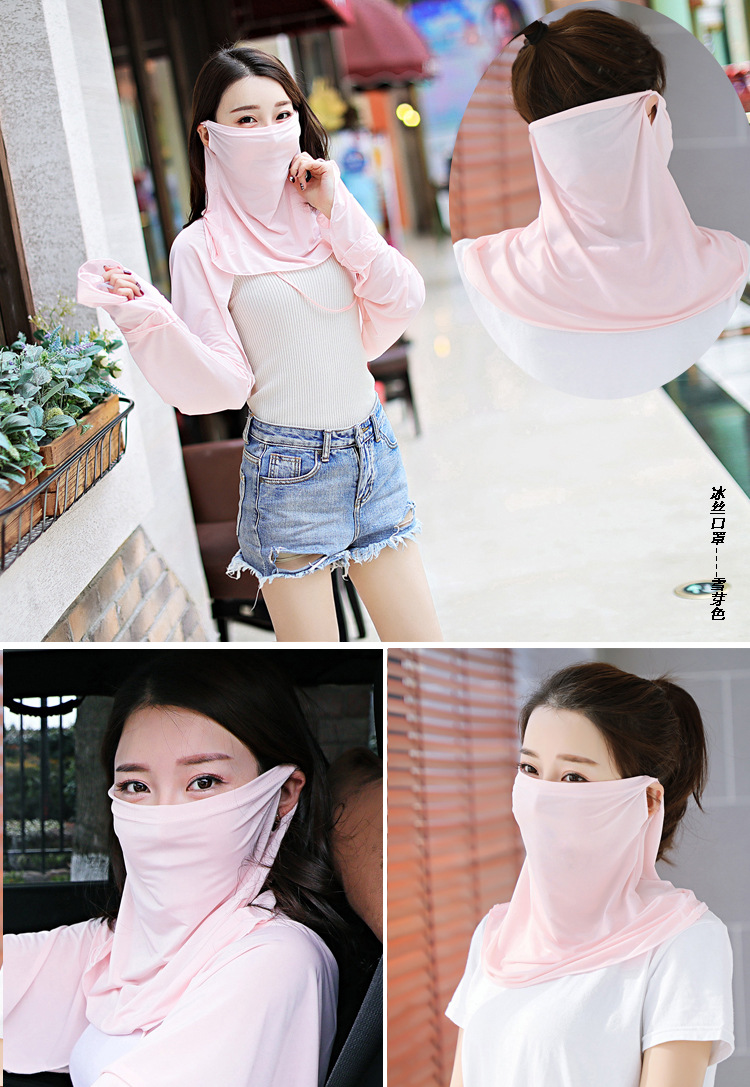 Spring and Summer Sun Protection Mask Female Neck Protection Sun Protection Large Scarf Ice Silk Mask Fashion Tulle Sun and Dust Proof Riding Ear Hanging