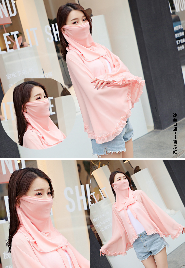 Spring and Summer Sun Protection Mask Female Neck Protection Sun Protection Large Scarf Ice Silk Mask Fashion Tulle Sun and Dust Proof Riding Ear Hanging