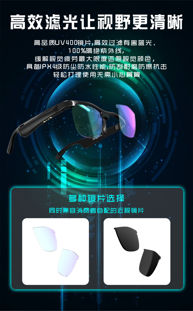 Cross-Border New Arrival J1 Bluetooth Glasses Black Technology Bone Conduction Stereo TWS Wireless Bluetooth Headset Smart Glasses Cross-Border New Arrival J1 Bluetooth Glasses Black Technology Bone Conduction Stereo TWS Wireless Bluetooth Headset Smart Glasses